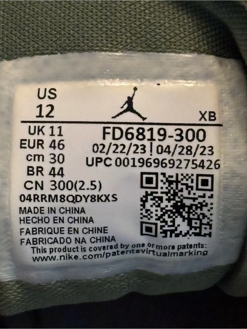 Nike Air Jordan 1 Low SE Craft Olive Black Celadon excellent condition size 12